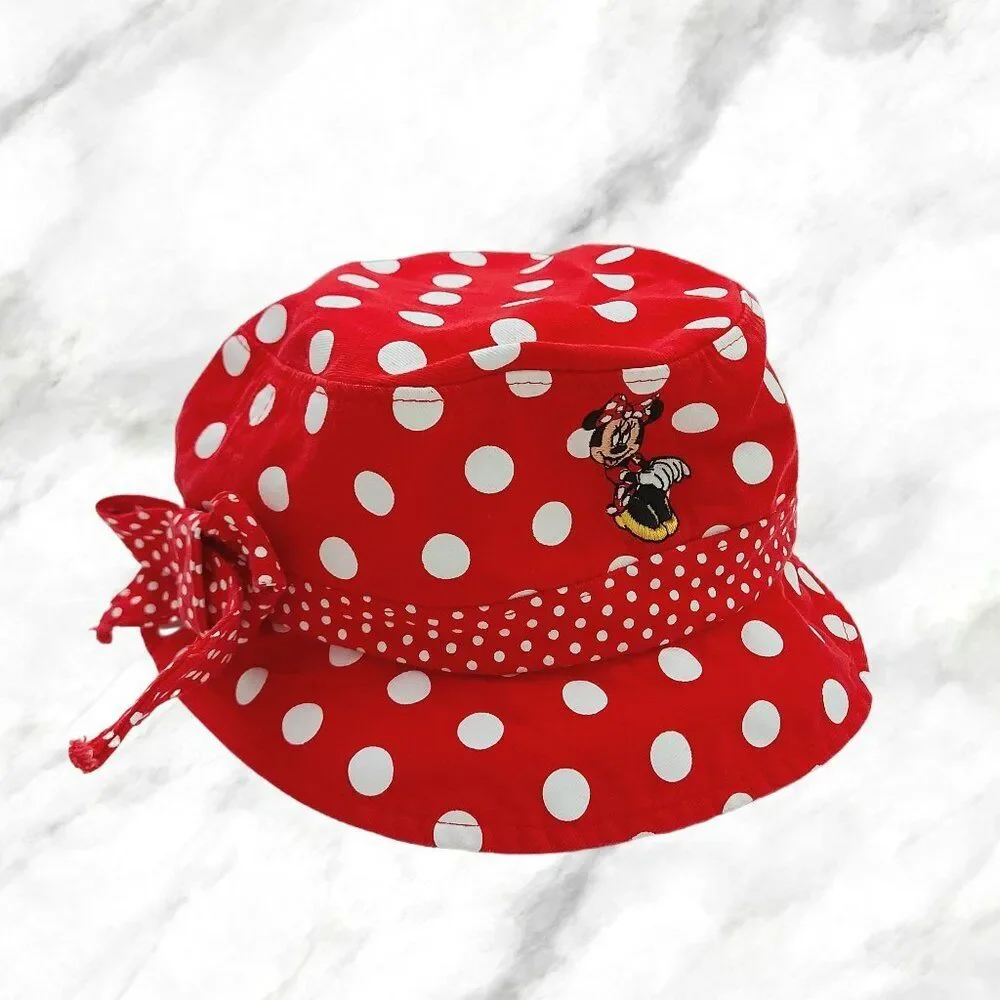 Disneyland Parks Bucket Hat Girl One Size Red Polka Dot Minnie Mouse Embroidered